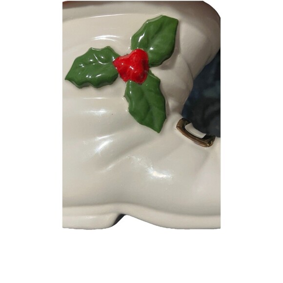 VNTG Ceramic Santa Boot Planter Holly Cream Green 4” Vintage Christmas Planter - Picture 7 of 13